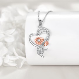 DAYLINLOVE Tulip Sunflower Rose Lily of the Valley Necklace 925 Sterling Silver Flower Heart Pendant Necklace Flower Jewelry Gifts for Women Mother Girls Flower Lover (Rose)