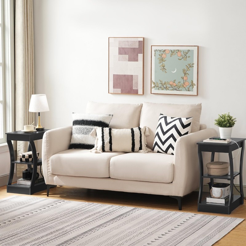 MAHANCRIS End Table with Charging Station, Side Table with USB