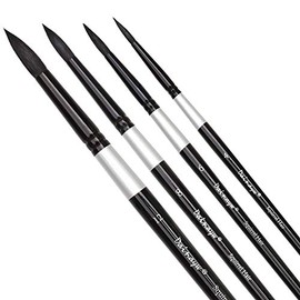 Juego de pinceles redondos para acuarela de 4 piezas con cerdas de ardilla, pinceles profesionales para pintura de acuarelas, acrílicos, tintas, gouache y témpera, mango negro