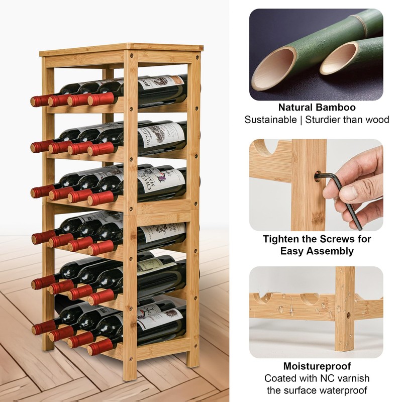 VASMIA Wine Rack Free Standing Floor, 6-Tier Display Wine Storage