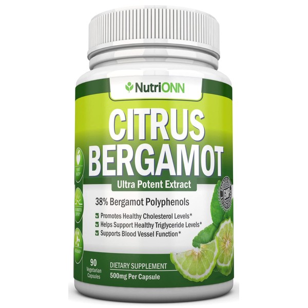 Citrus Bergamot - 500 mg - 90 Vegetarian Capsules - 38% Polyphenols - Natural Premium Quality Citrus Bergamot Extract - Promotes Healthy Triglyceride Levels