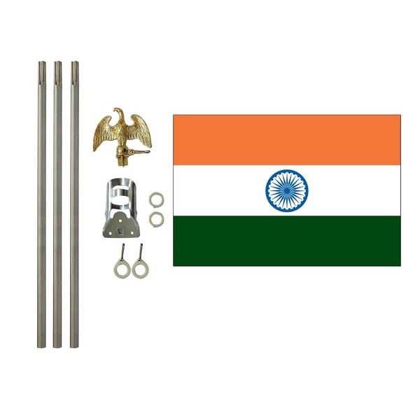 India 3x5 ft Outdoor Flag and Flag Pole Set, Combination