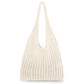 XZQTIVE Crochet Tote Bag for Women Mesh Beach bag for Summer Vacation Aesthetic Hobo Knit Shoulder Bag, White