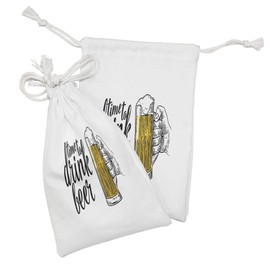Ambesonne Lifestyle Fabric Pouch Set of 2, Time to Drink Beer Words with a Man Hand Holding the Mug Toast Illustration, Small Drawstring Bag for Toiletries Masks and Favors, 9" x 6", Yellow Black
