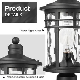 Darkaway Large Outdoor Post Lights Lamp Posts Outdoor Lighting, 17inch Aluminum Post Lights Outdoor Light Fixtures with Water Ripple Glass, Pole Light for Outside Patio Yard Garden