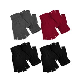 4 Pairs Winter Half Finger Gloves Knitted Fingerless Mittens Warm Stretchy Gloves for Men and Women (Black, Navy, Red)