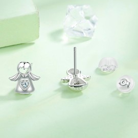 Hifeeled Angel Earrings Women's 925 Sterling Silver Stud Earrings for Women Original Jewellery Gift Mother Wife Daughter, Silver, Cubic Zirconia