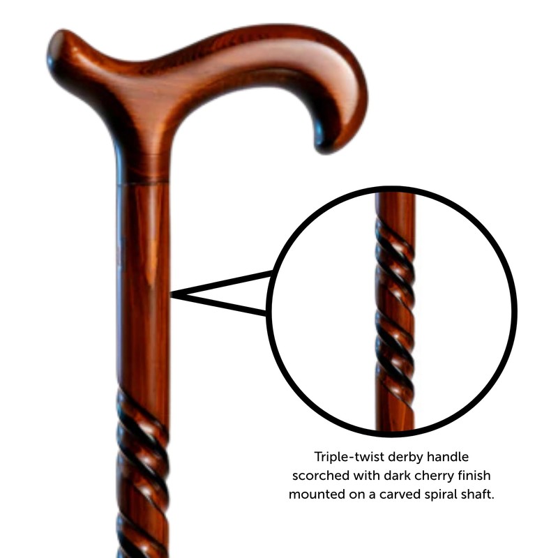 Wood Walking Canes - Triple Twist Derby - 36" Long