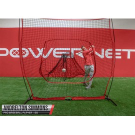 PowerNet 8x8 XLP PRO Net with One Piece Frame | Huge Baseball Softball Hitting Pitching Net | Hitting Pitching Batting Fielding Portable Backstop | Weighted Base | Bow Style (Red)