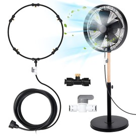 YuYo Fan Mister System, 19.36FT Fan Misting System with Independent Valve, Misters for Outside Patio Fan Cooling，19.36FT Misting Line +5 Brass Mist Nozzles