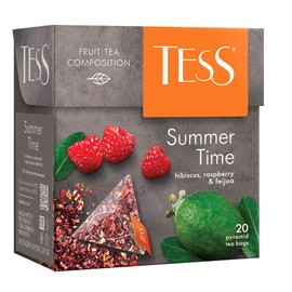 Tess Summer Time Fruit Tea Composition Hibiscus, Raspberry and Feijoa Leaf Tea in 20 Pyramid Sachets