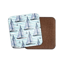 1 x Sailing Boat Pattern Coaster - Ship Nautical Anchor Blue Stripes #12441
