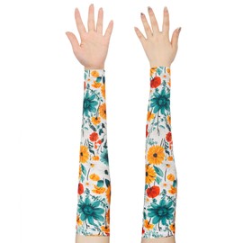 YAMEIZE Gardening Long Arm Sleeves for Women - Sun Protection Cooling Floral Sleeves to Cover Arm for Garden, Yelow Flower