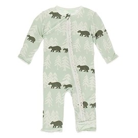 KicKee Pants Print Muffin Ruffle Coverall with Zipper (Aloe Bears and Treeline - 9-12 Months)