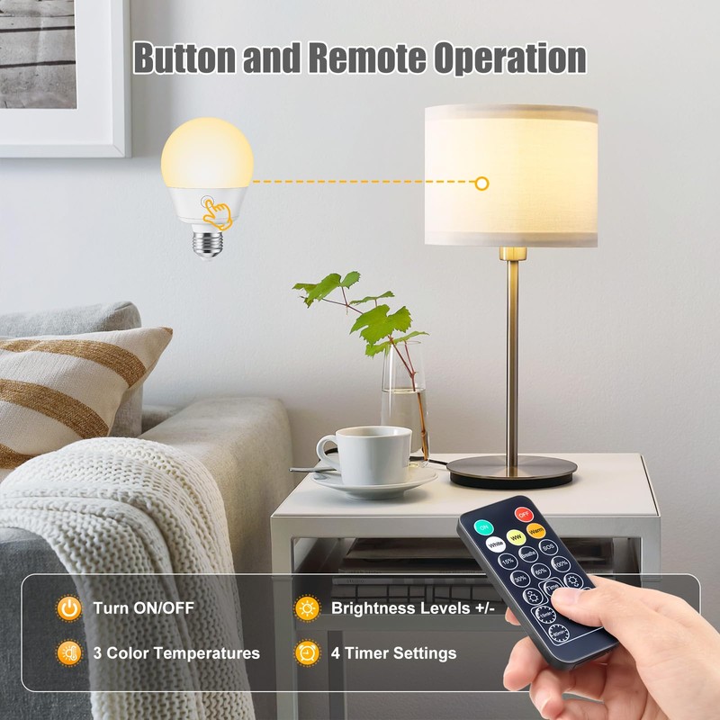 Brightown E26 Rechargeable Light Bulb with Remote Timer and 3