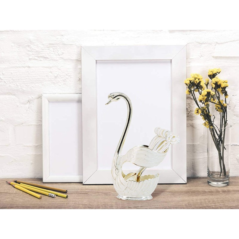 Decorative Swan Base Holder with 3 Spoons and 3 Forks,