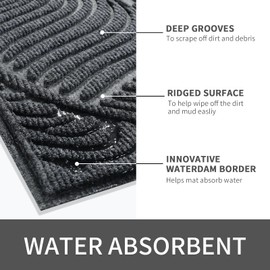 Yimobra Front Door Mat Outdoor Entrance, Ultra Water Absorbent, Heavy Duty Patio Guard Welcome Matt, Non-Slip Rubber Backing, Easy Clean Shoe Scraper, Indoor, Entryway, 47x24 Inch, Dark Grey