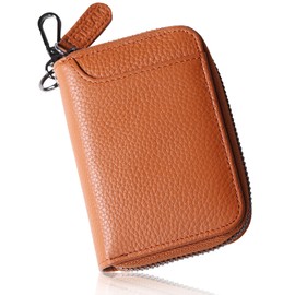 STREAM Men's Genuine Cowhide Leather Key Case, Smart Key Case, 6 Hooks, Carabiner, Coin Purse, Mini Wallet, Camel