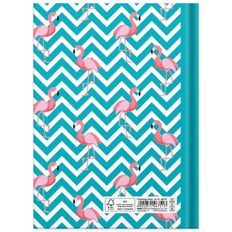 RNKVERLAG 46751 Notebook "Flamingo Blue" Dotted DIN A5 96 Sheets
