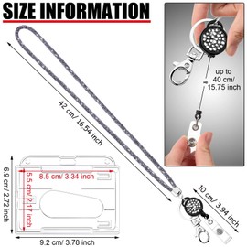 Crystal Lanyard Necklace with Transparent ID Card Holder and Key Ring, Bling Rhinestone Crystal Lanyard Strap Clear Badge Holder and Neck Strap for Keys ID Badge (Grey)