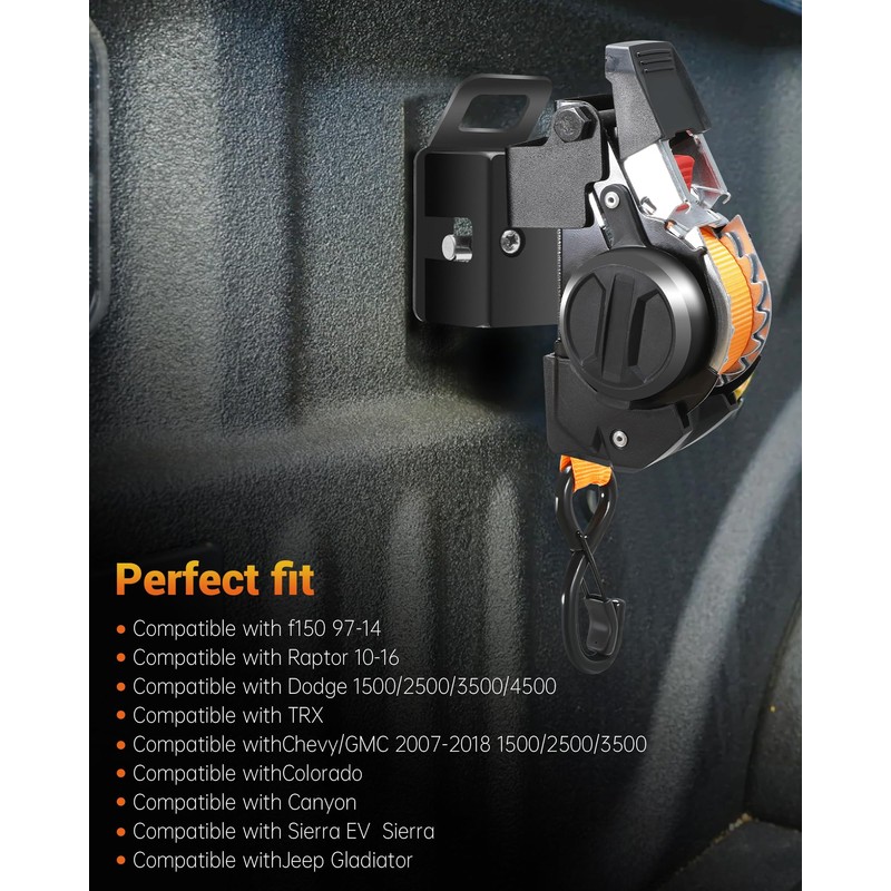 Dual-Pivot Retractable Truck Bed Ratchet Straps for Ford F150 97-14,