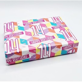 14th Birthday Wrapping Paper 2 Sheets 2 Labels 14th Birthday Pink Funny Dice Background for Female Girls Gift Wrap (PA)