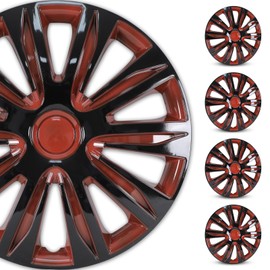 WOLFSTORM 4-Pack 14 Inches Wheel Rim Cover Hubcaps,Redesign Fashion Style Replacement Hubcaps,Car Truck SUV Hub Accessories, Black&Red&Lacquer