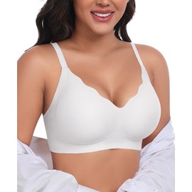 Ganado Scalloped Wireless Bras for Women Seamless No Underwire Bra Full Coverage Padded Comfortable Bralettes (White, 3X-Large)