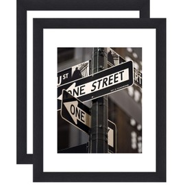 The Display Guys ~ 2 sets of 8x10 inches Black Wooden Photo Frame, Tempered Glass, Luxury Made Affordable, with 1pc White Mat Board for 5”x7” Picture