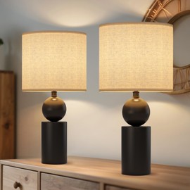 Iporovon 19.7” Farmhouse Table Lamp Set of 2, Rustic Bedside Lamp for Living Room with Linen Shade, Vintage End Table Lamp for Bedroom Nightstand, Black