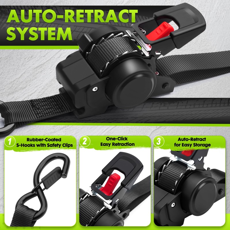 Retractable Ratchet Straps Heavy Duty with Soft Loops (4-Pack)