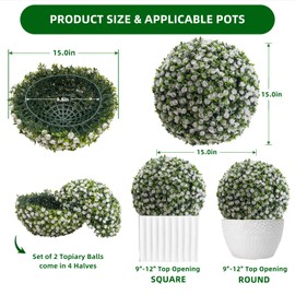 MegaChoice 15 Inch Topiary Balls Set of 2, Artificial Topiary Flower Balls for Home Decor, White Rose