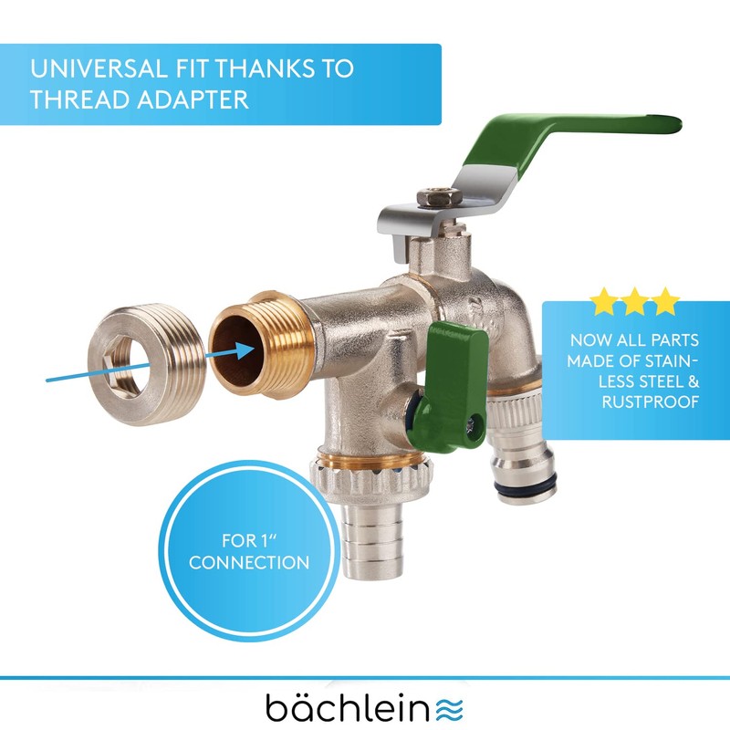 Bächlein Universal Double Outlet Tap with Reduction Adapter for 1"