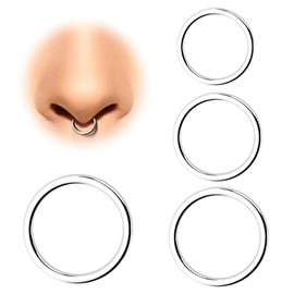 COYUN 4 Stück 6-12mm 316L Stahl Nasenringe Septum Piercing Knorpel Hoops Segmentring Körper Piercing Nase Hoop Lippenringe Helix Ohrringe Für Frauen Männer,Silber