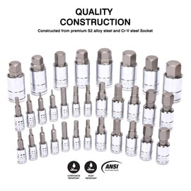 CASOMAN 33 Piece Master Hex Bit Socket Set, S2 Steel, SAE And Metric, Allen Socket Bit, 5/64-inch to 3/4-inch, 2mm to 19mm Socket Tool Kit
