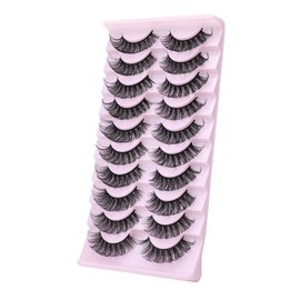 WLLHYF Russian Strip False Lashes Cat Eye Fluffy Wispy Faux Mink Curl Lash 3D Volume Natural Fake Eyelashes Pack of 10 Pairs