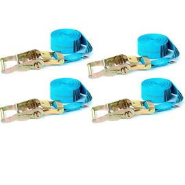 Tank Straps Motorcycle Tie Down Straps (4pk Blue) - 10.000 lb Webbing Break Strength 2'' x 10' Super Heavy Duty Endless Tie Downs with Ratchet Strap
