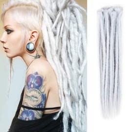 Dsoar 20 inch Dreadlock Extensions 12 Strands Synthetic Dreads Handmade Twist Braiding Hair Crochet Braids(Light Grey Color)