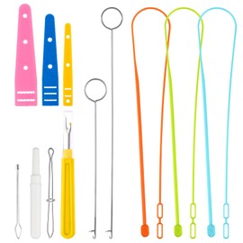 12pcs Drawstring Threader Tools, Flexible Elastic Drawstring Threaders Needle Plastic Puller Turner Clip Tube Cord DIY Loop Rope Sewing Tool for Easy Hoodie Jacket Pants Accessories Supplies