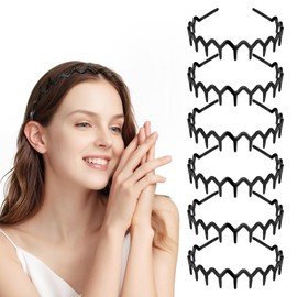 YUXIANLB 6Pcs Zig Zag Headbands, Recycled Plastic Hair Band for Men & Women, Zig Zag Black Plastic Sharks Tooth Hair Comb Headband Hoop Accessory, Classic 90s Headband with Teeth Wavy Comb