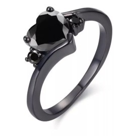 Dtup Elegante Anillo De Corazón Oro Negro Diamante Black Gold N