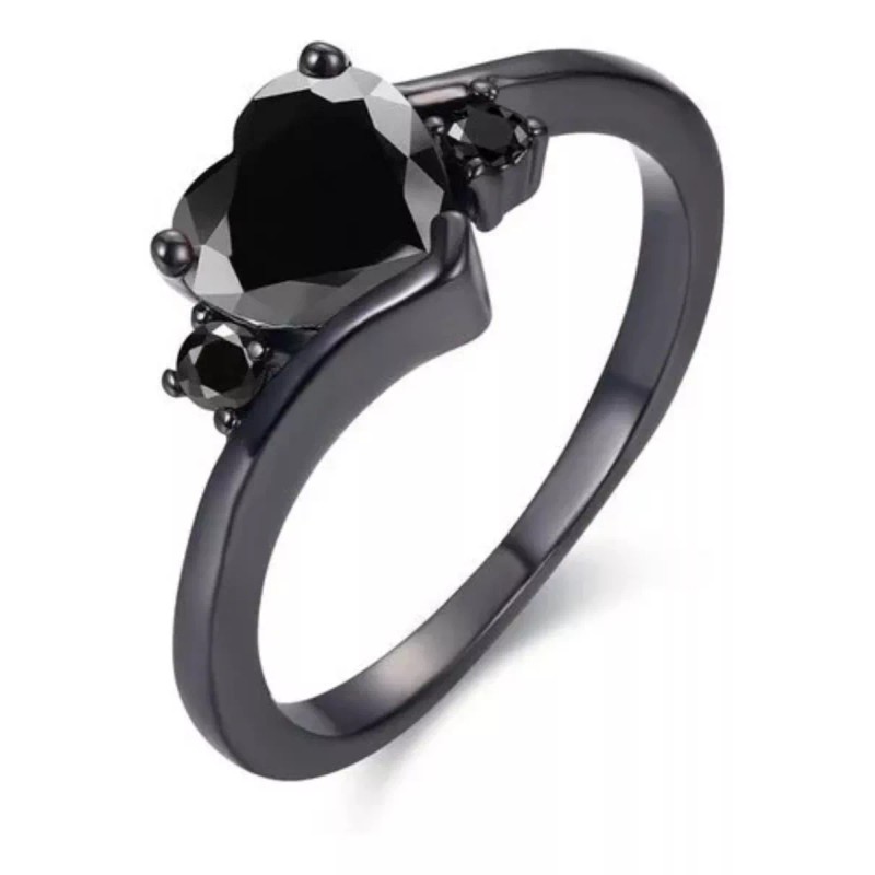 Dtup Elegante Anillo De Corazón Oro Negro Diamante Black Gold