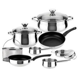 Cookware set MAGEFESA IDEAL 11 Piece, include 2 Stockpot, 2 Saucepan, 2 Mini deep sauté, 2 Skillet, Mesh strainer basket, Stainless Steel, Suitable for all types of kitchens INDUCTION Dishwasher safe
