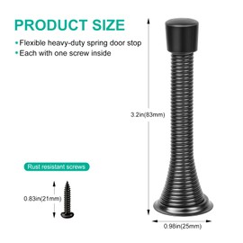 ZUOYIGD Black Spring Door Stopper, 12 Pack Heavy Duty Wall Mount Door Stoppes, Flexible Spring Door Stops Wall Protector with Rubber Bumper Tips