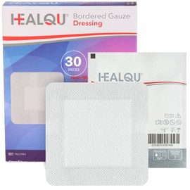 HEALQU Island Dressing - 6"x6", 30 Count - Bordered Gauze Sterile Individually Wrapped Gauze Pads, Water-Resistant, Non-Woven Backing - Soft and Breathable Wound Dressing for First Aid and Medical