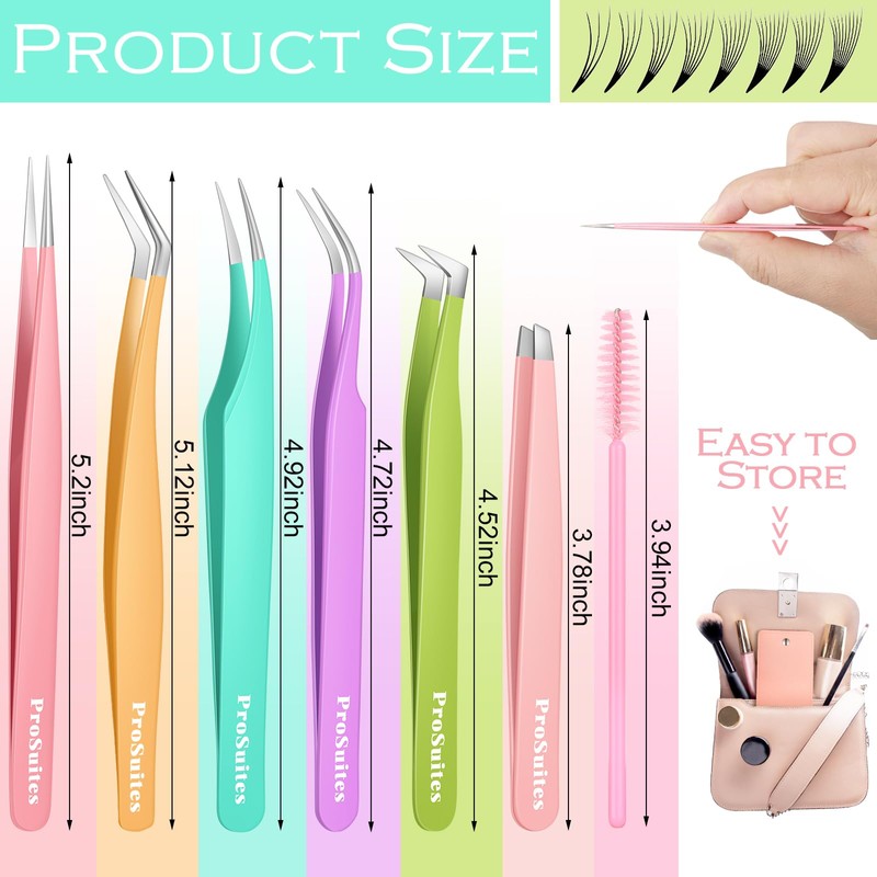 6pcs Eyelash Tweezers Lash Extension Tweezers for False Lashes,Christmas Gifts