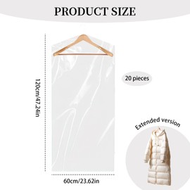 LFCFBH 20PCS Large Size Plastic Clothes Covers Protector Bags Hanging for Skirt Coat Suit Shirt Jacket (60x120cm)