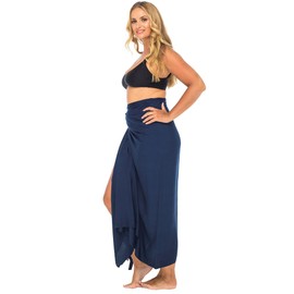 Back From Bali Traje de baño de pareo para mujer, talla grande, falda cruzada de bikini con clip de coco, Navy, Talla única