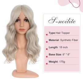 S-noilite Hair Toppers for Women, Toupee Toppers, Hair Extensions, Wigs with Fringes, Hair Topper Base, 15 x 15 cm, Clip-In Synthetic Hairpieces, Wavy 45 cm, 175 g, Silver Blonde Mixed