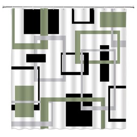 ZKJSMGS Geometric Shower Curtain Sage Green Gray Black White Geometry Modern Striped Square Abstract Simple Geo Aesthetics Bathroom Home Curtain Decor with Hooks,70" Wx70 H